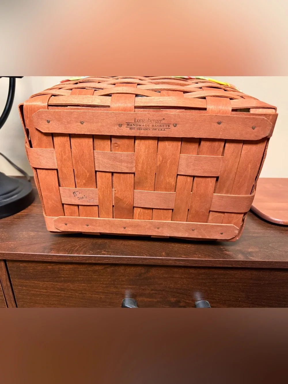 Like New Cinnamon Stain Longaberger Lunchbox Basket Set with Sunflower Liner